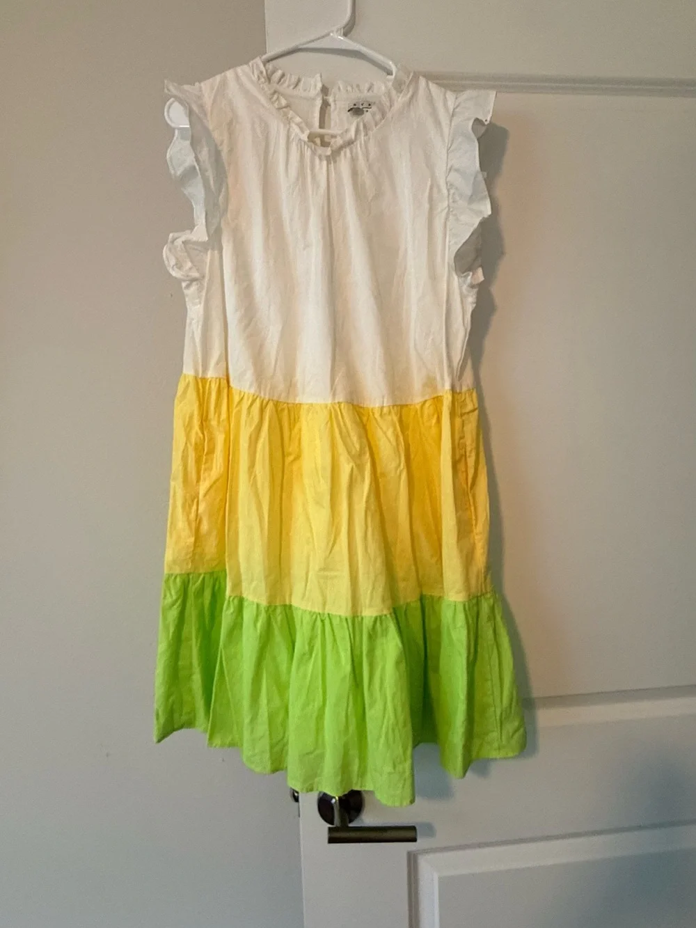 HYFVE Colorblock Tiered Mini Dress Ruffle Sleeves Summer Casual Boho❤️
